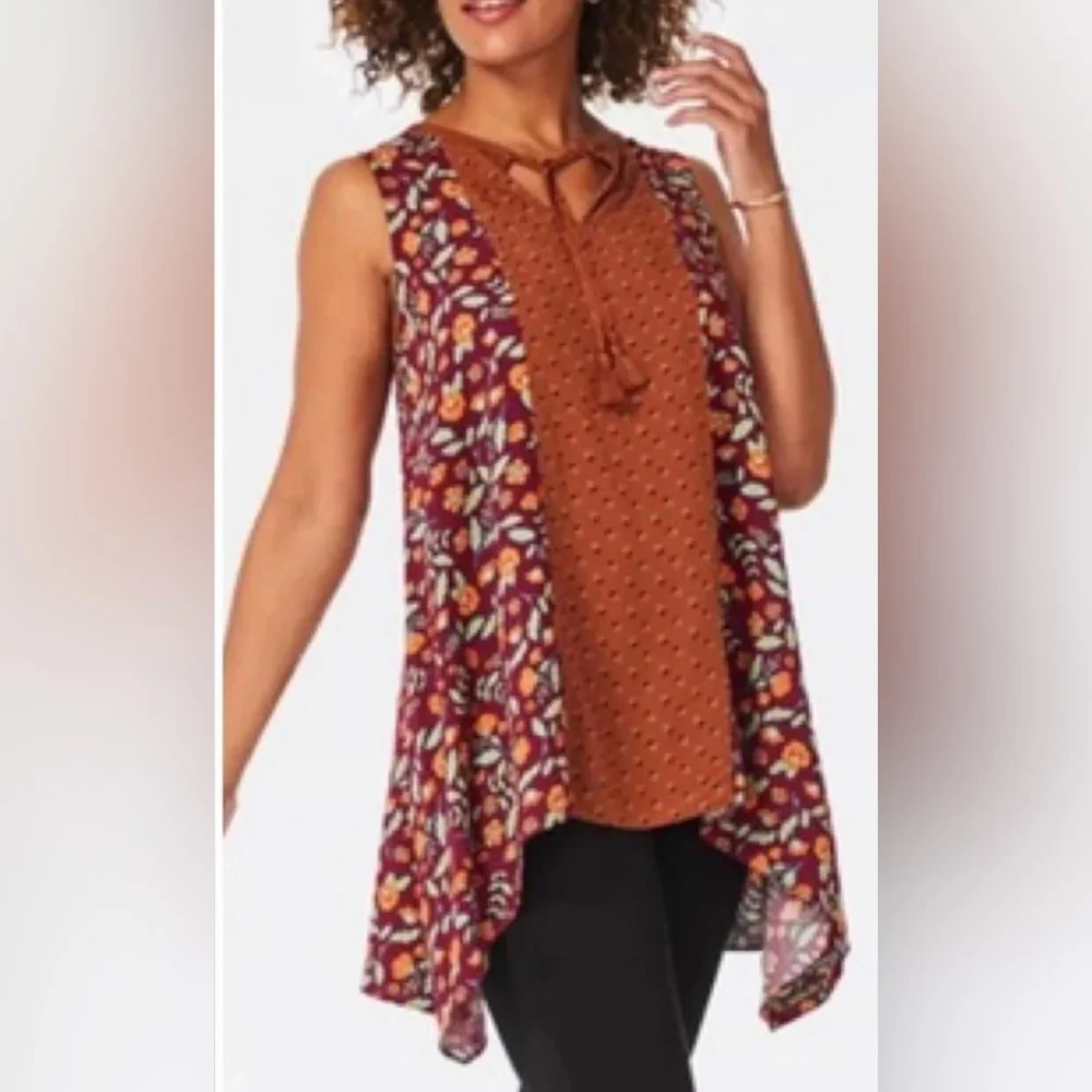 Matilda Jane Boho Floral Shark bite Hem Tank Top- Size Small - Picture 1 of 7